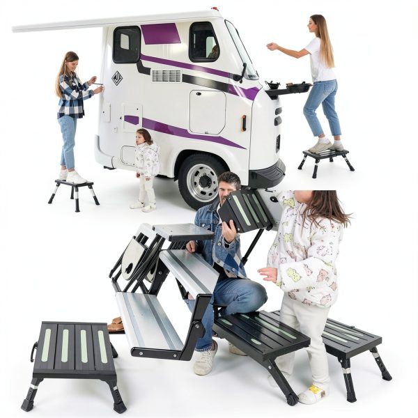 Souheilo RV STEP Aluminum Folding Step Stool, Black, RV STEP-5