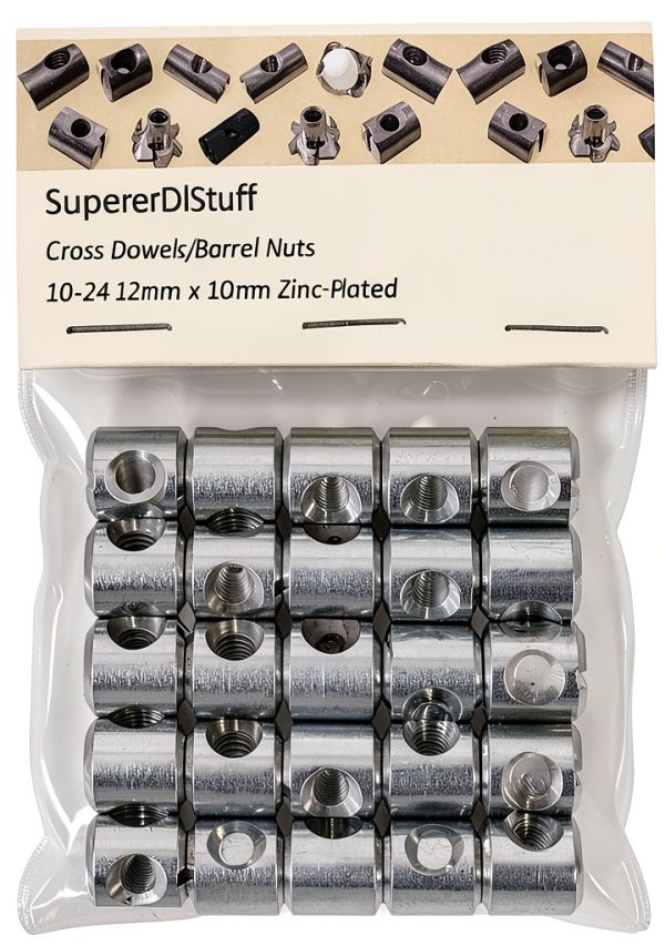 SuperDealStuff Cross Dowels Barrel Nuts 10-24 12x10mm Zinc-Plated CNC-2
