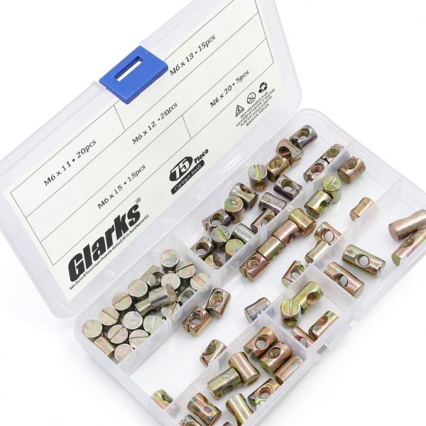 Glarks 75Pcs Metric M6 Barrel Nuts Cross Dowels Slotted Nuts Furniture Nuts for Beds Crib and Chairs - 5 Size of 11mm / 12mm / 13mm / 15mm / 20mm-5