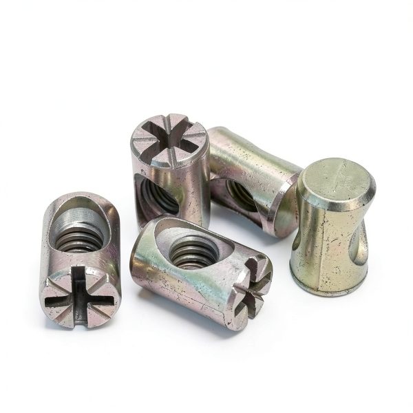 20 Pack 1/4''-20 12mm X 10mm Barrel Nuts Cross Dowels Off-Centered Hole for Furniture Color Zinc-3