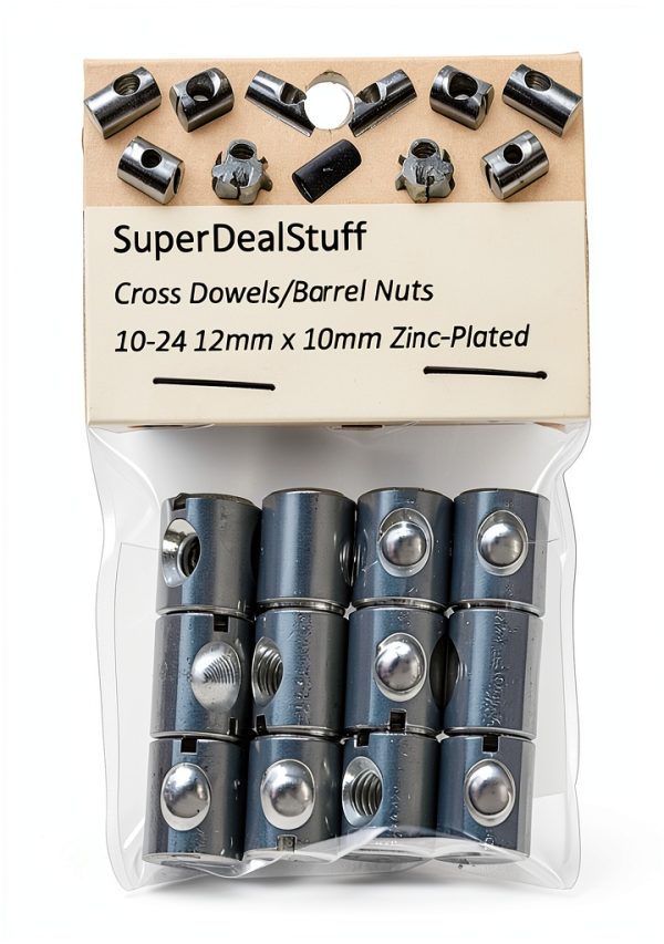 Cross Dowels Barrel Nuts 10-24 12mm x 10mm Zinc-Plated SuperDealStuff-2