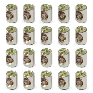 20 Pack 1/4''-20 12mm X 10mm Barrel Nuts Cross Dowels Off-Centered Hole for Furniture Color Zinc-0