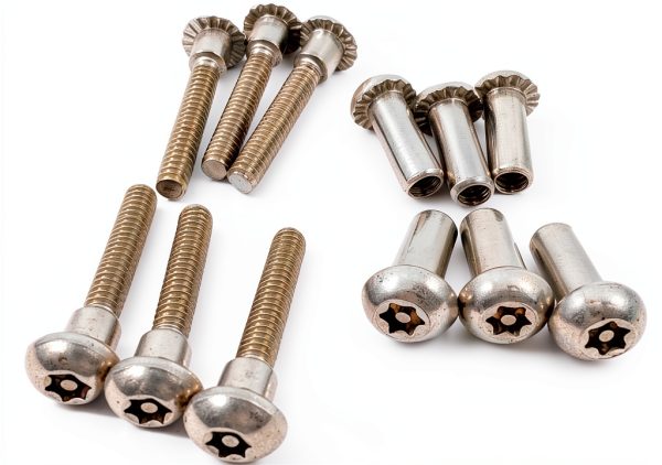 Harris Hardware 90202 T27 Torx Security Stainless Steel 10/24 Threaded Shoulder Bolts and Barrel Nuts for a 1-1/4 in. Panel and 2 Torx Bits-0