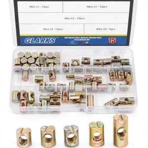 Glarks 75Pcs Metric M6 Barrel Nuts Cross Dowels Slotted Nuts Furniture Nuts for Beds Crib and Chairs - 5 Size of 11mm / 12mm / 13mm / 15mm / 20mm-0