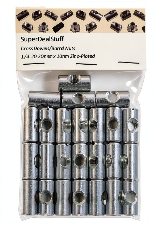 Cross Dowels Zinc Plated Nuts 1/4-20 20mm x 10mm SuperDealStuff-2